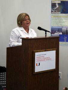 U.S. Congresswoman Ileana Ros-Lehtinen speaks to scientists and stakeholders at the University of Miami Rosenstiel School of Marine & Atmospheric Science Ocean Acidification.