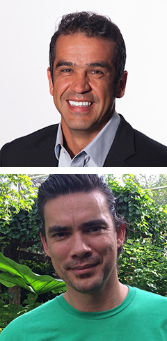 Top: Fernando Bretos, curator of ecology and director of MUVE (Museum Volunteers for the Environment) at Frost Science. Bottom: Andrew Baker, Andrew Baker, associate professor of marine biology and ecology at the Rosenstiel School of Marine and Atmospheric Science, and head of Rosenstiel’s Coral Reef Futures Lab.